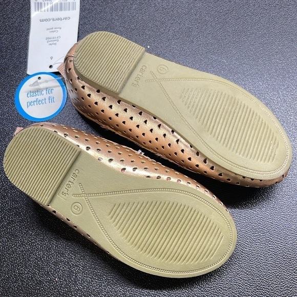 NWT Carter’s Girls Perforated Heart Ballet Flats Metallic Slip On Shoes Size 6 - Picture 8 of 11